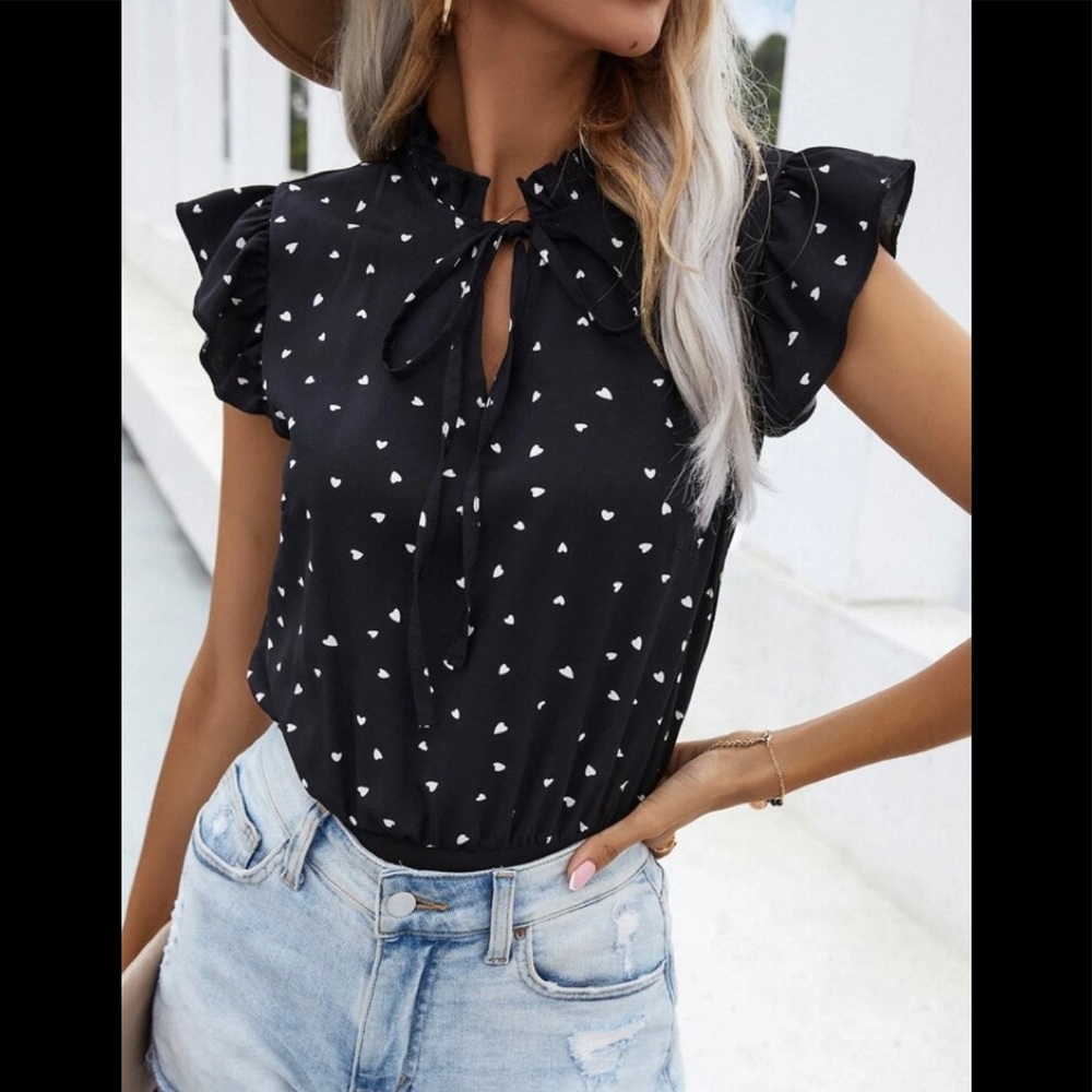 SHEIN heart patterned peekaboo blouse romper - like new